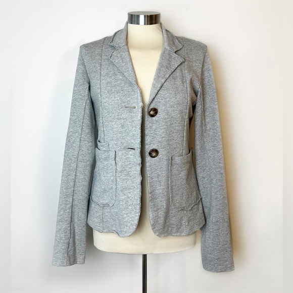 Vintage Anthropologie Grey Cotton Blazer Pockets Fitted Jacket Women’s Medium - Picture 1 of 10